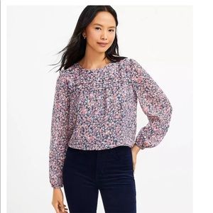 LOFT Shimmer Floral Pleated Blouse, M. Worn once